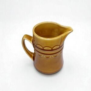 Gold Glazed Ceramic Creamer Jug Small 4.25" Tall Cottage Granny Chic Farmhouse